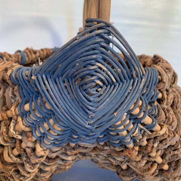 VTG Buttocks Basket Egg Gathering Hand Woven Primitive Rustic Gods Eye Large 16" - Picture 11 of 16